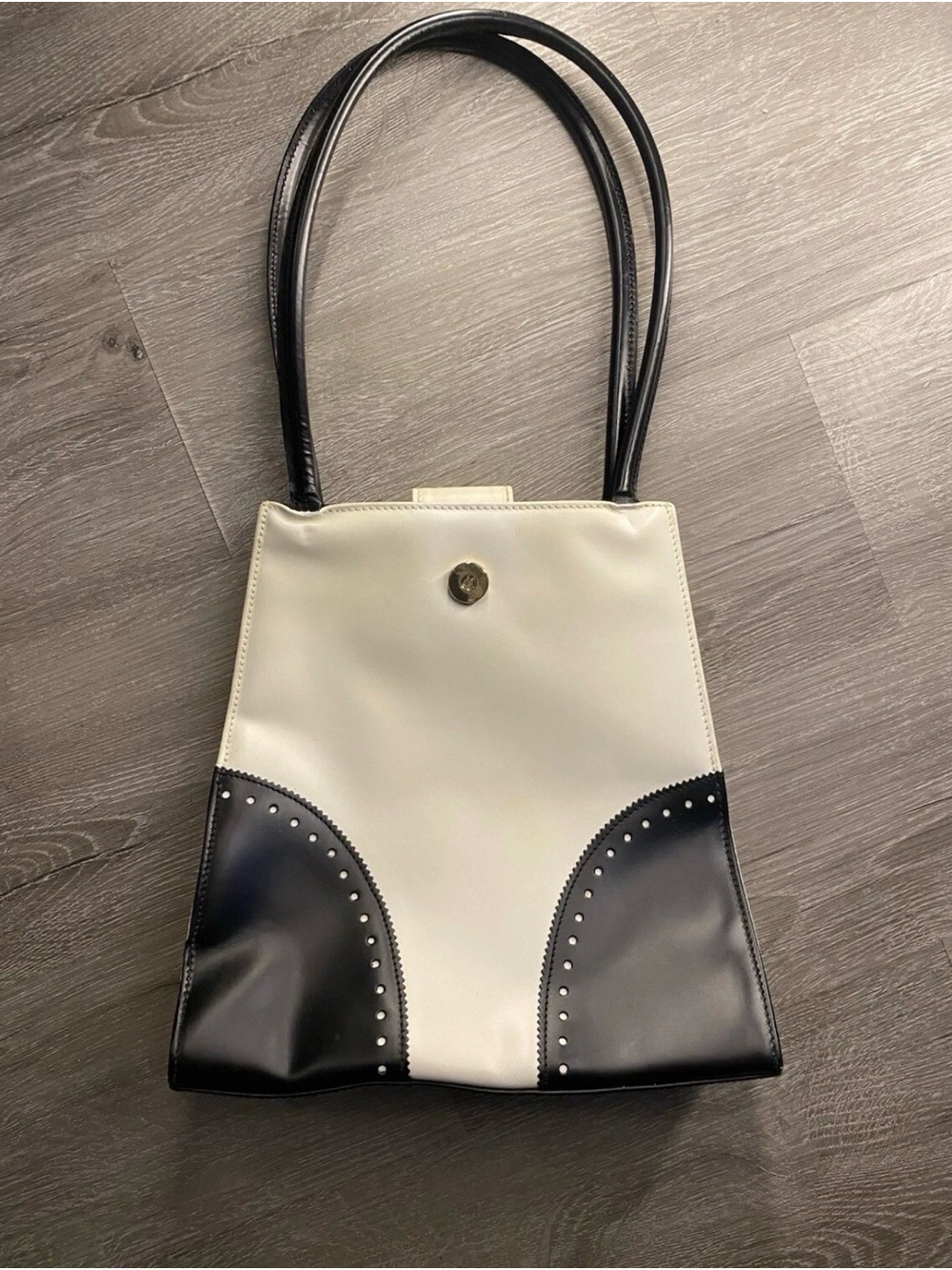 Saks Fifth Avenue Black & Cream Two-Tone Shoulder Tote